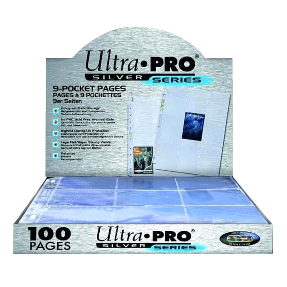 Feuilles de classement Ultra Pro Silver 9-Pocket, 100 pages pour cartes TCG, 11 trous, accessoires de collection.