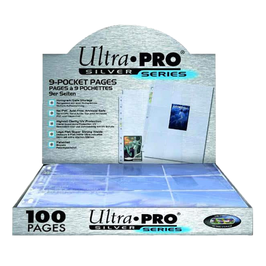 Feuilles de classement Ultra Pro Silver 9-Pocket, 100 pages pour cartes TCG, 11 trous, accessoires de collection.