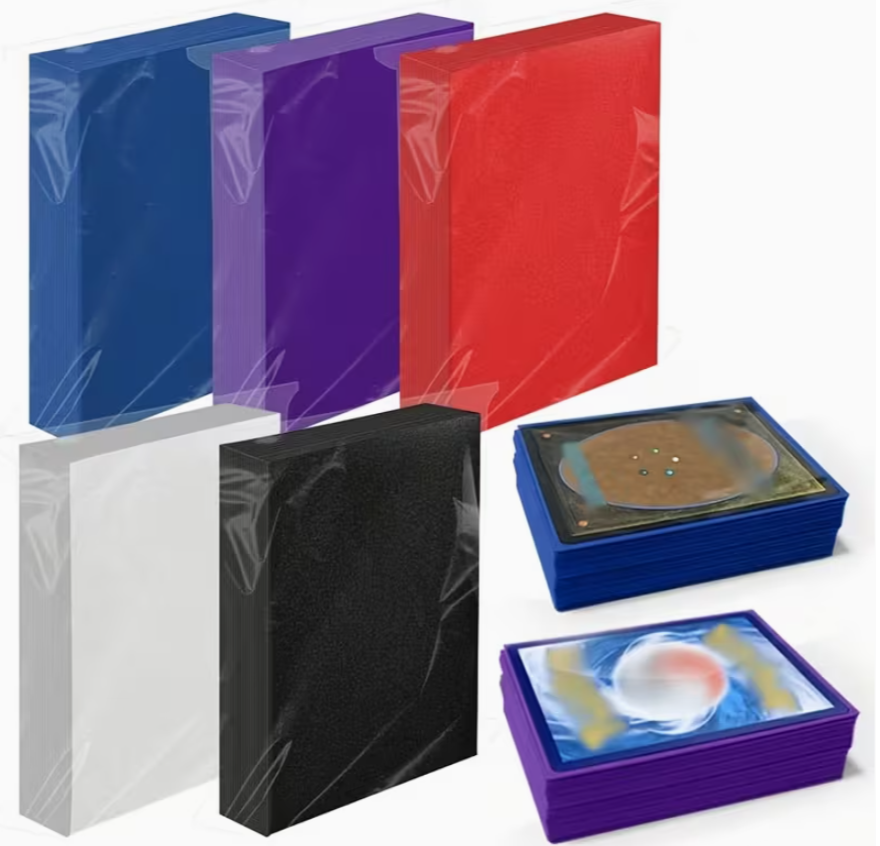 Lot de 5 paquets de 100 protège-cartes TCG Premium en sleeves souples pour Pokémon et MTG, couleurs variées.