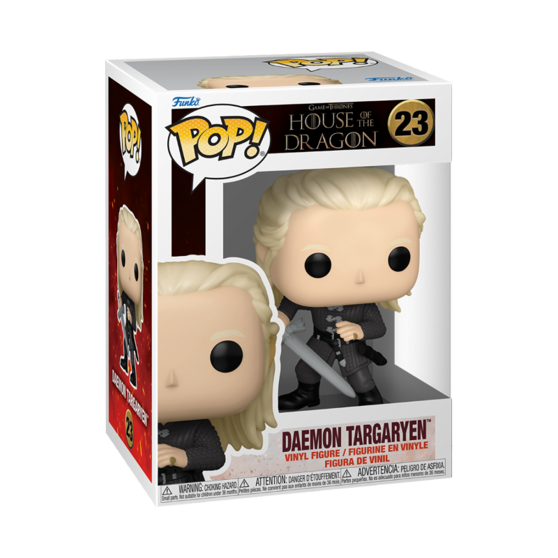Figurine Funko House of the Dragon Daemon Targaryen, personnage en figurine de collection Geek'nGreed, détails de la figurine.