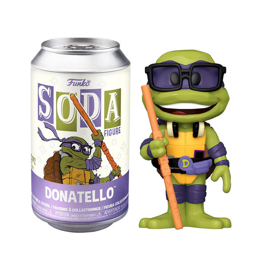 Figurine Funko Soda Donatello TMNT en vinyle, personnage Tortues Ninja avec détails colorés et pose dynamique.