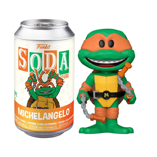 Figurine Funko Soda Michelangelo TMNT en vinyle, personnage Tortues Ninja avec détails colorés et pose dynamique.