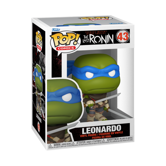 Figurine Funko Pop Leonardo TMNT The Last Ronin, personnage Tortues Ninja, avec détails colorés et style cartoon.