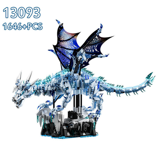 Blocs de construction Dragon de glace premium avec boîte, moteur et alimentation, jouet éducatif pour enfants, détails visibles.