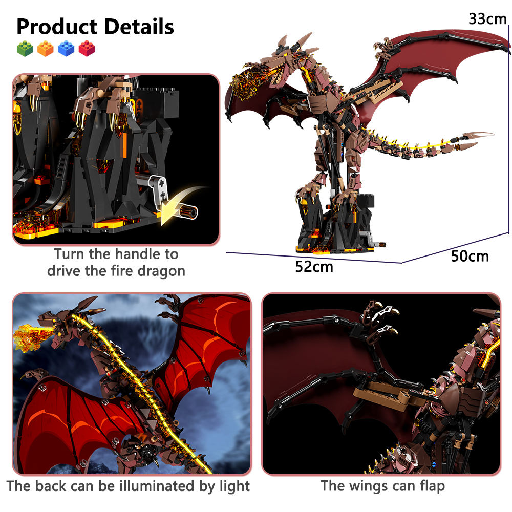 Dragon de Feu Infernal – 1600+ Pièces – Modèle Fantasy Collector Premium -boite+moteur