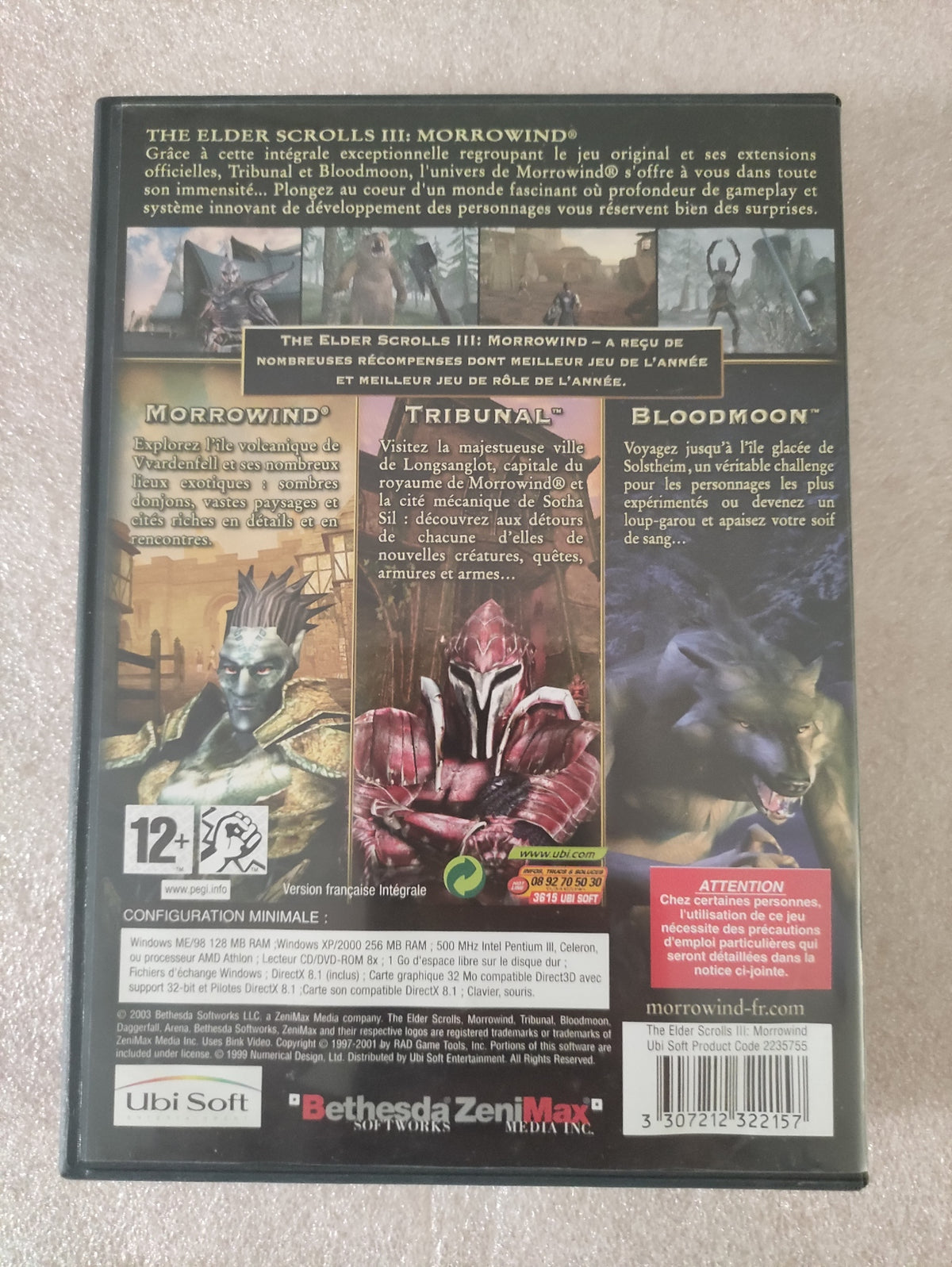 Jeu PC Bethesda The Elder Scrolls III Morrowind Game of the Year Edition, version FR, avec boîte et CD-ROM complet, occasion.