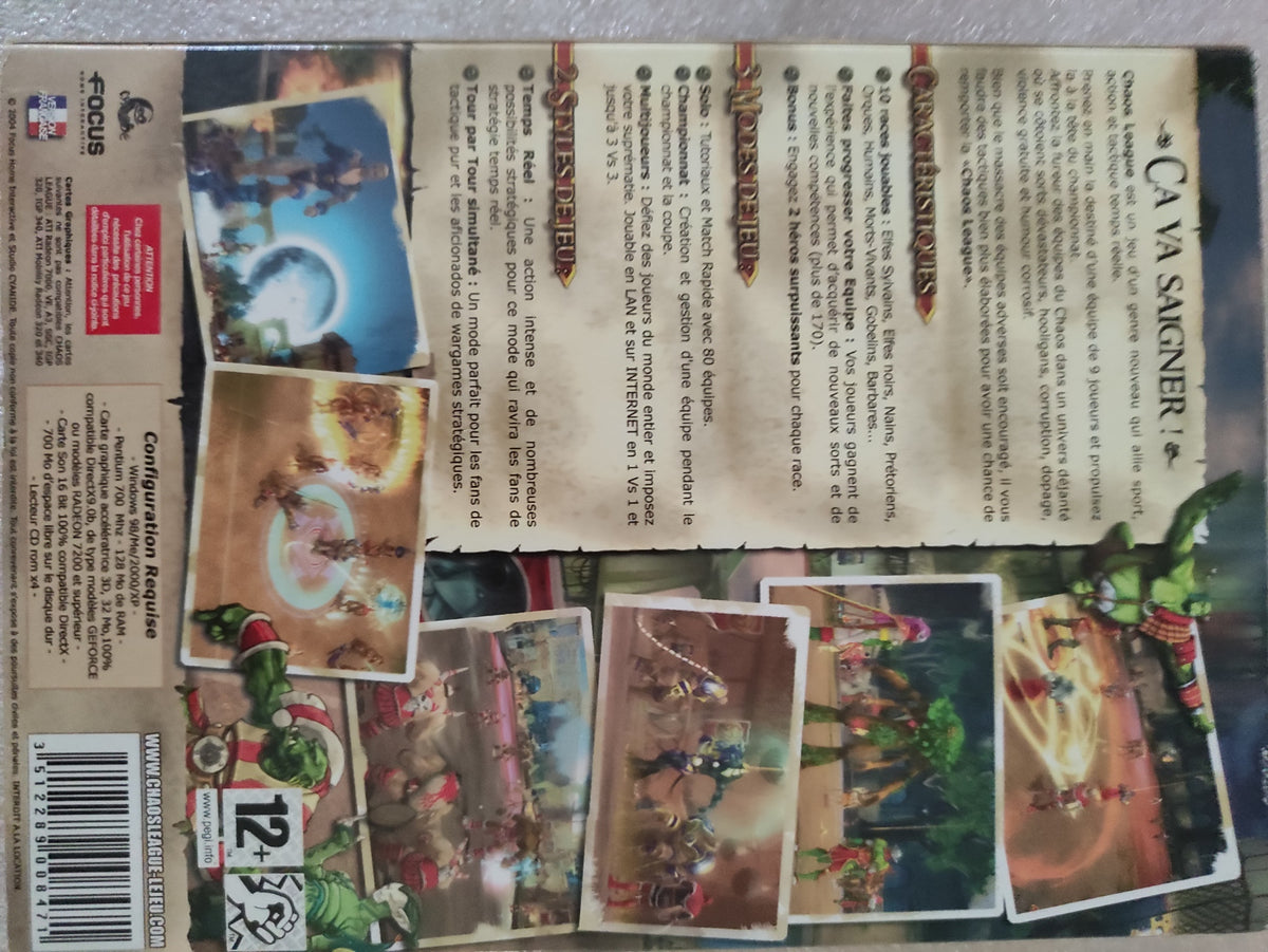 Jeu PC Chaos League de Cyanide, version française, boîte avec artwork, pour retrogaming, en format CD-ROM.