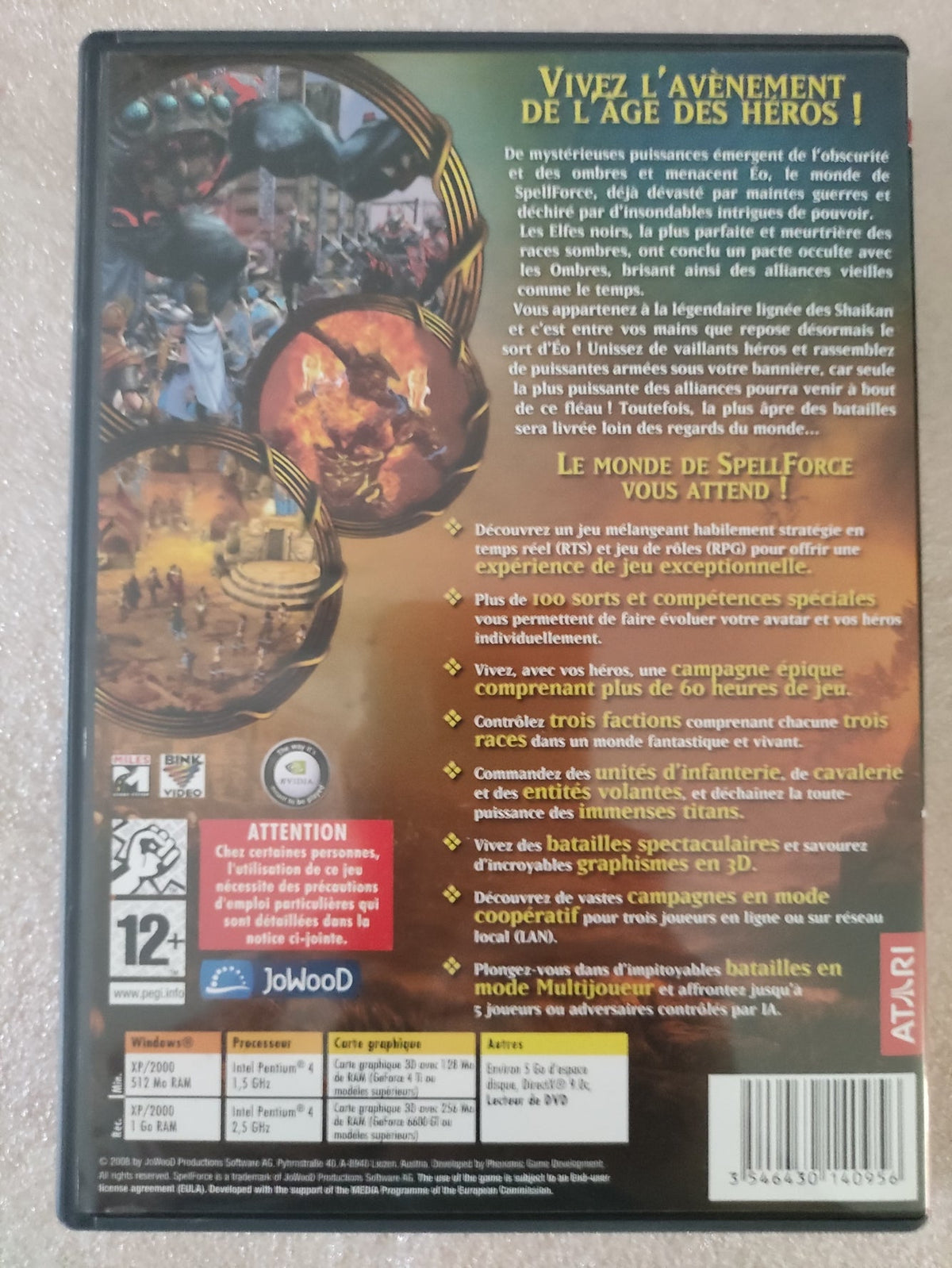 Jeu PC SpellForce 2 : Shadow Wars pour PC, version française, boîte avec artwork Atari, DVD-ROM, image du produit.