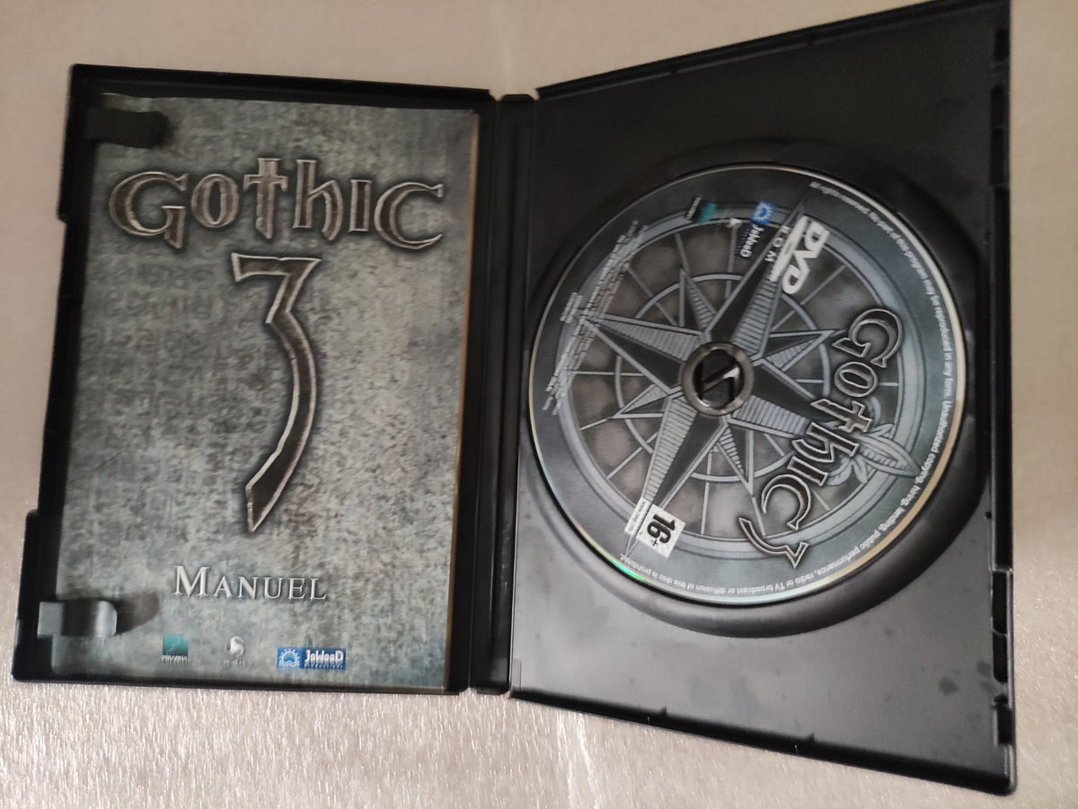 Jeu PC Gothic 3 de Piranha Bytes, version française, boîte complète avec manuel, visible dans l'image.
