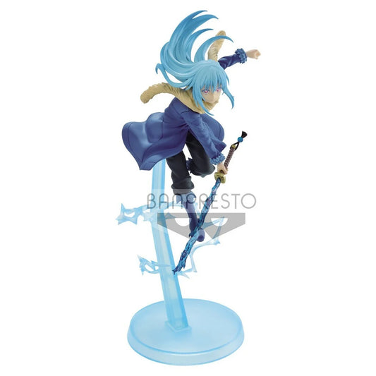 Figurine Rimuru Tempest de 14 cm de Tensura, figurine officielle Banpresto, représentant le personnage dans une pose détaillée.