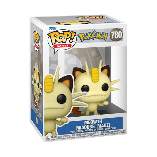 Figurine Funko Pop Miaouss Pokémon #780, personnage officiel, avec détails colorés et expression curieuse, de la collection Geek'nGreed.