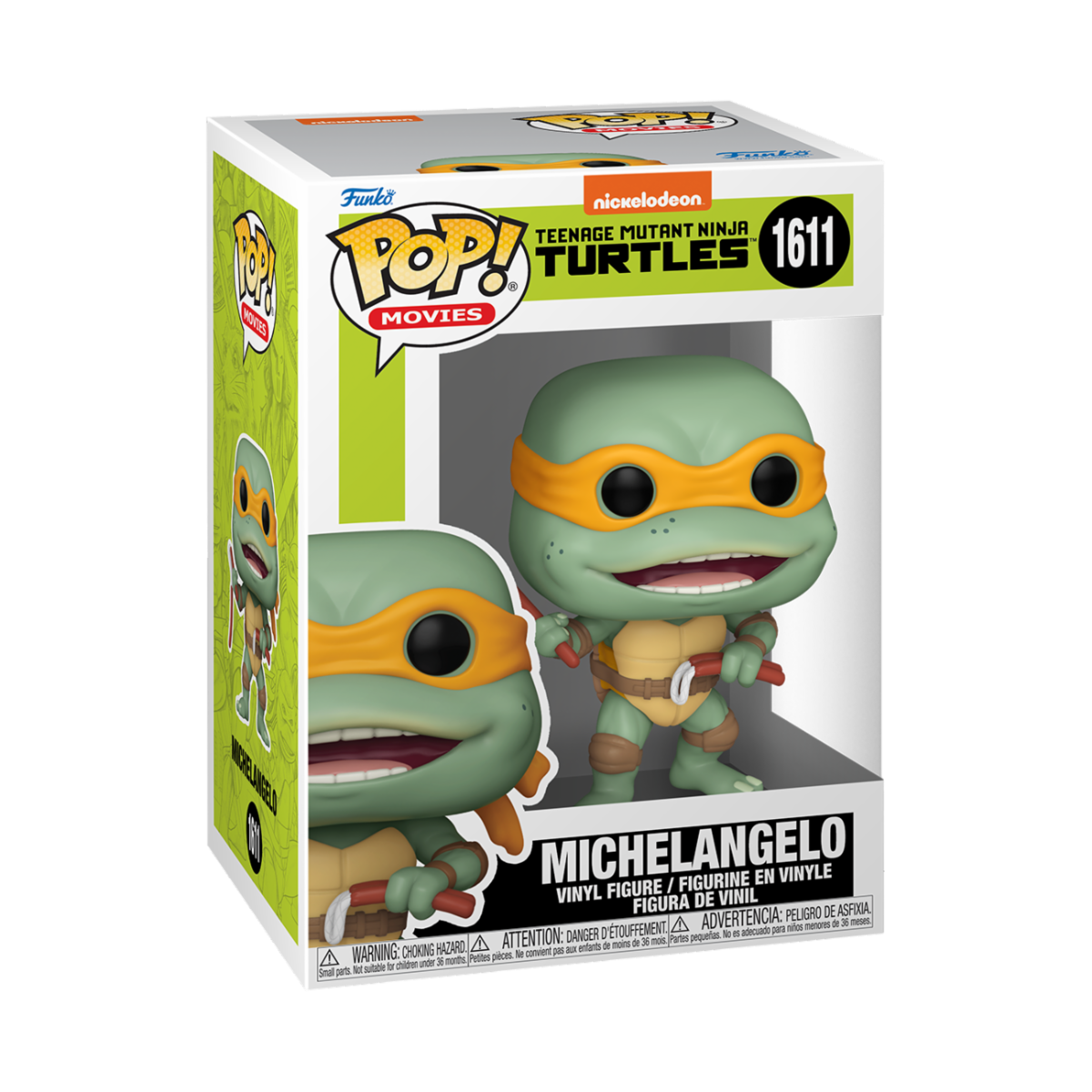 Figurine Funko Pop Michelangelo Tortues Ninja avec nunchakus et saucisse, personnage de la série TMNT, de la marque Geek'nGreed.