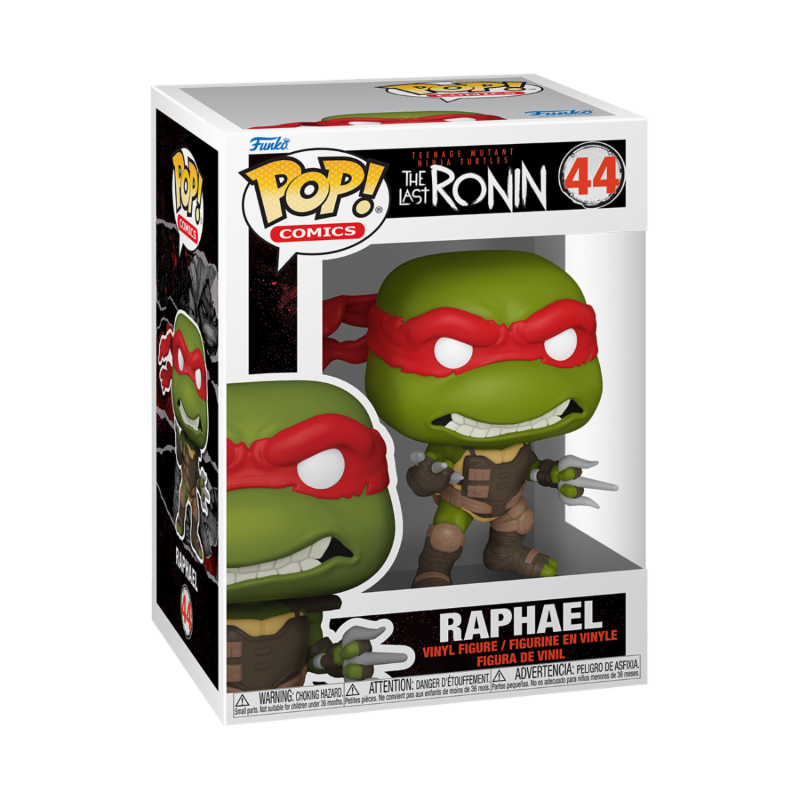 Figurine Funko Pop Raphael #44 des Tortues Ninja, inspirée de TMNT The Last Ronin, avec détails colorés et pose dynamique.