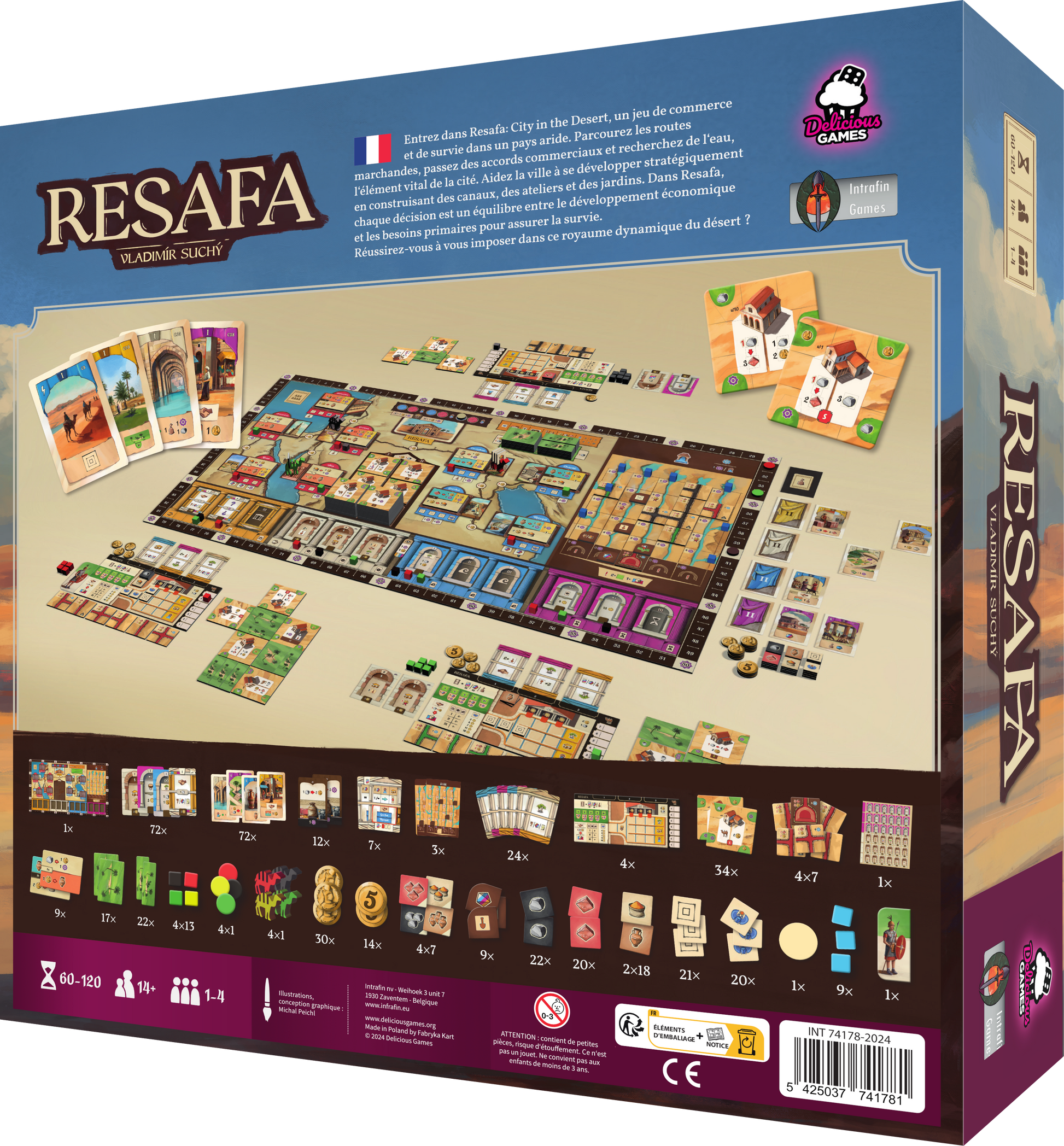 Jeu de plateau Resafa VF d'Intrafin, vue de l'emballage avec le design et le logo visible.