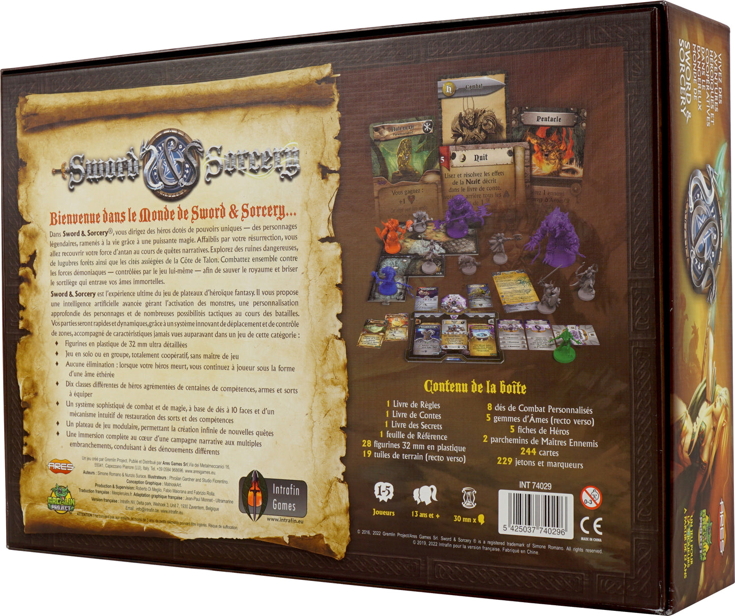 Jeu de plateau Sword & Sorcery : Les Âmes Immortelles VF, jeu coopératif épique avec figurines et cartes sur la table.