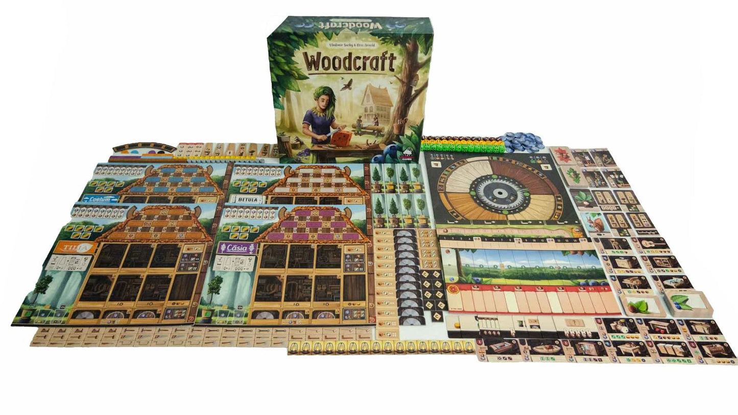 Jeu de plateau Woodcraft VF Intrafin avec pièces en bois et plateau stratégique pour des parties de réflexion et de stratégie.