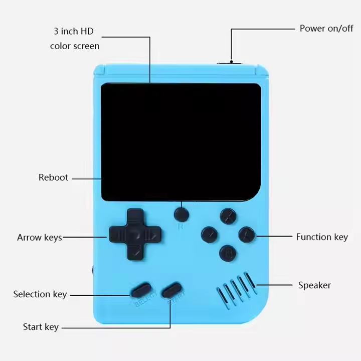 Console de jeu rétro portable de marque générique avec écran couleur et 400 jeux intégrés, pour enfants et adultes.