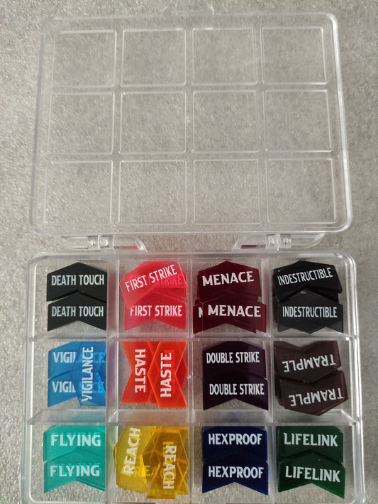 Marqueurs MTG Geek'nGreed, lot de 60 jetons avec capacités Flying, Haste, Lifelink, pour jeux de cartes à collectionner.