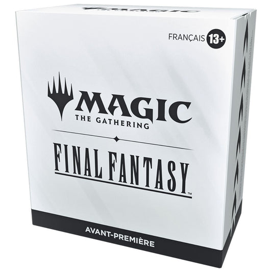Boîte Avant-Première Magic: The Gathering Final Fantasy de Wizard of the Coast, pack prérélease TCG avec cartes illustrées.